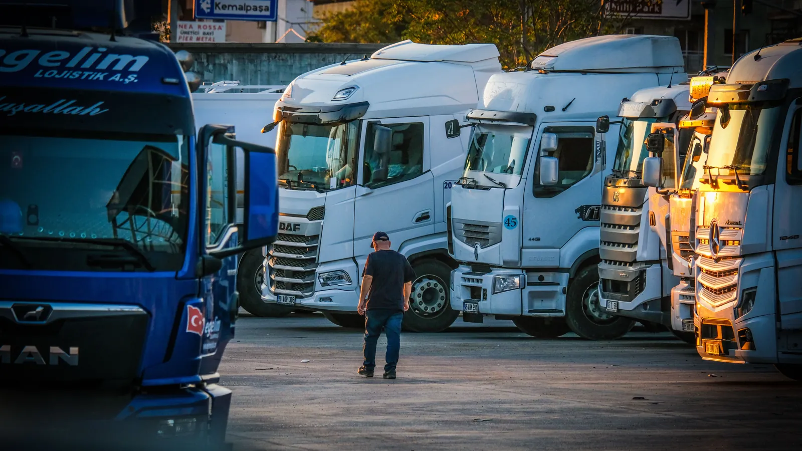 A fleet of commercial diesel trucks